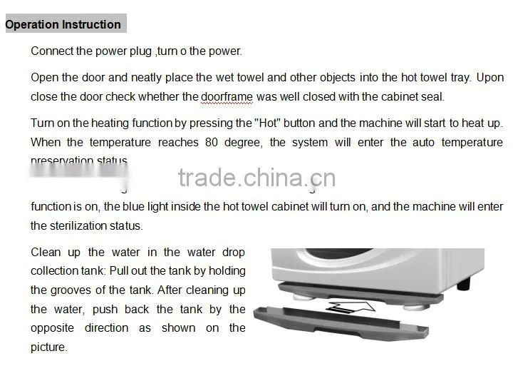 2017 Hot towel warmer cabinet user manual with UV light