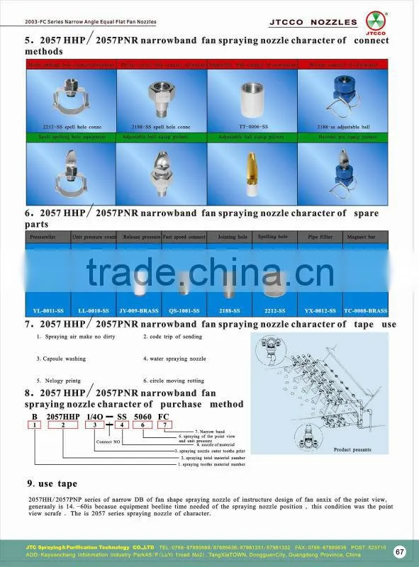hot narrow angle flat fan spray nozzle