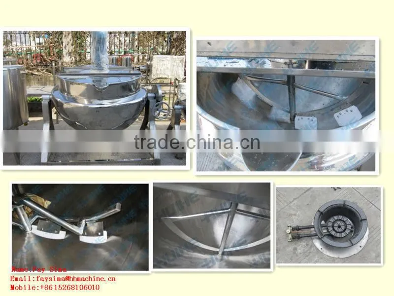 300Lcooking meat pork tiling double Gas Heating Jacketed Kettle with agitator made in chine save energy