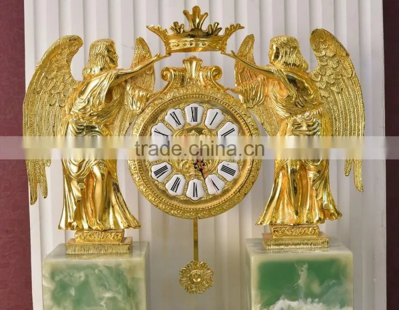 Royal Angel Handing Crown Table Clock, Luxury 24K Gold Plated Table Clock, Marble Base Table Clock