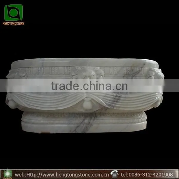Carved Oval Stone Bathtub with Lion Head Decoration