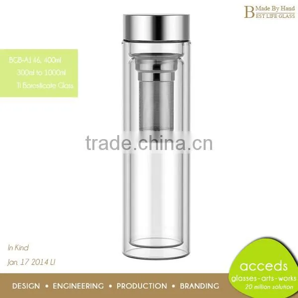 Custom Glass Fruit Juice / Tea Water Bottle Infuser
