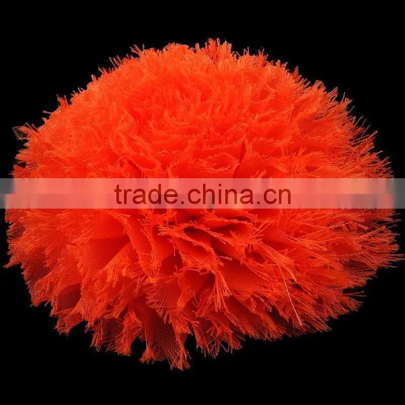 fraying chiffon flower puff ball for kids hair accessories