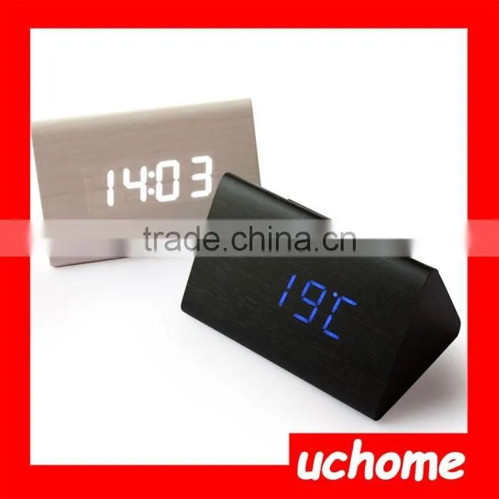 UCHOME Rectangular Wooden Digital Table Clock with Alarm and Temperature