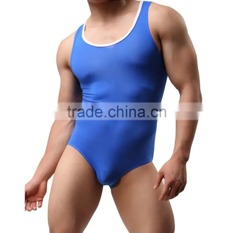 Mens Jumpsuit Leotard Nylon Spandex Soft Smooth Round Neck Sleeveless Work Out Swimsuit Gym Fitness Latex Bodysuits For Men