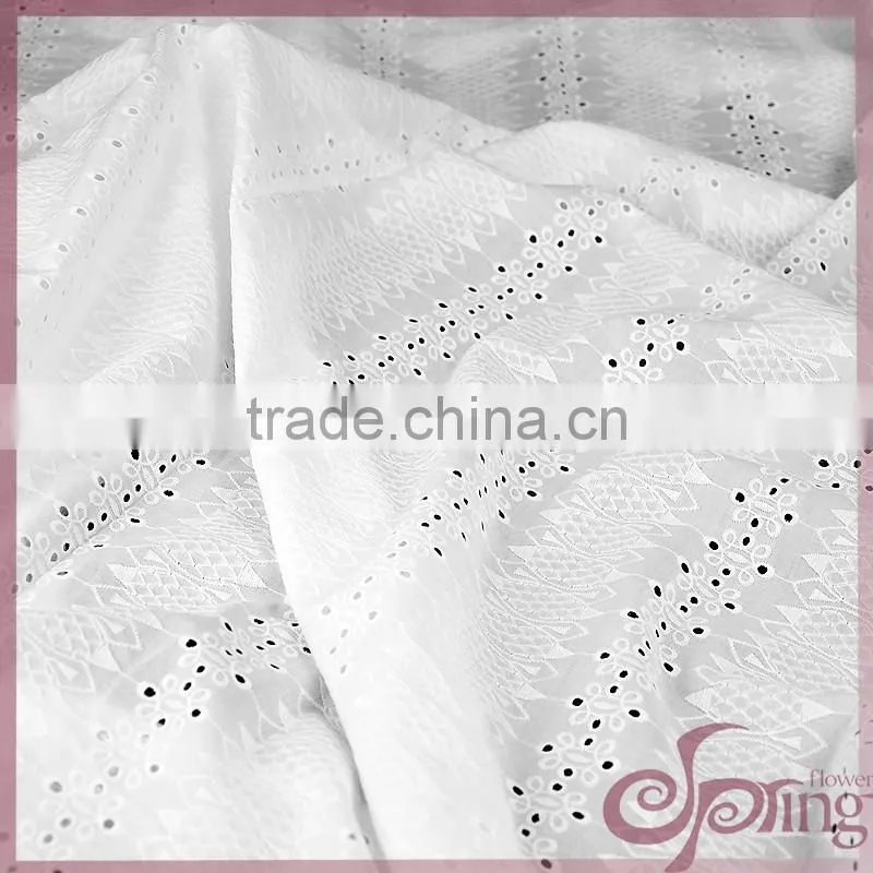 Elegant white cut work cotton lace fabric,cotton embroidery fabric for dress