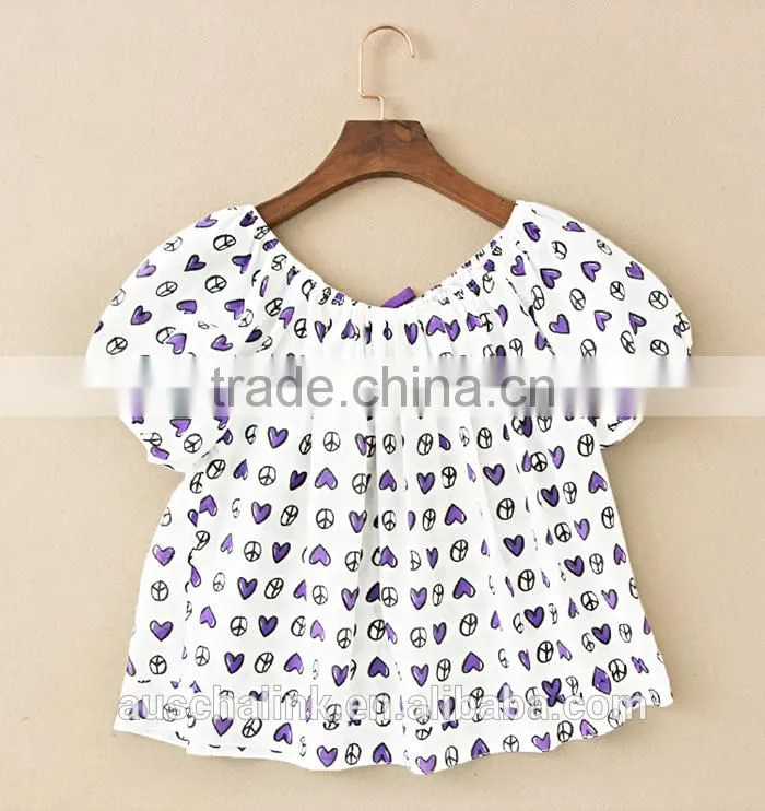 new style lady puff sleeve full screen printing t shirt wholesale