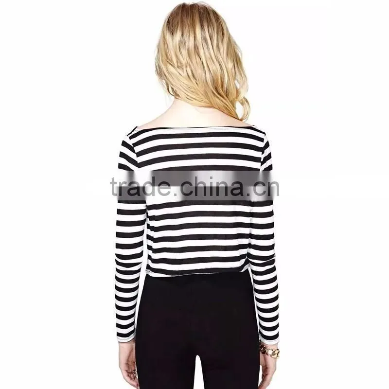 wholesale 100% cotton short striped women T-shirt for summer
