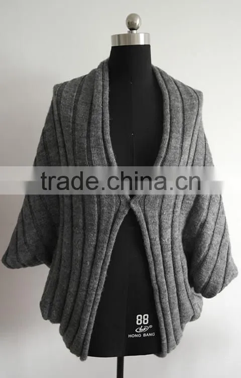 Fashion ladies stripe knitted poncho sweater