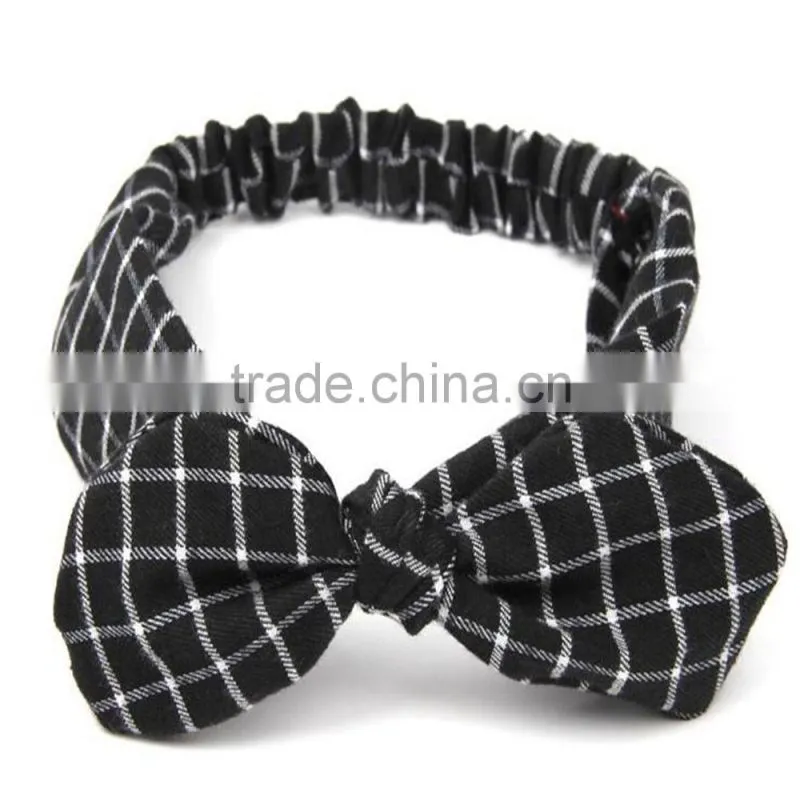 Retro Knot Bow Head Wrap ,Wholesale Checked Elastic Headband