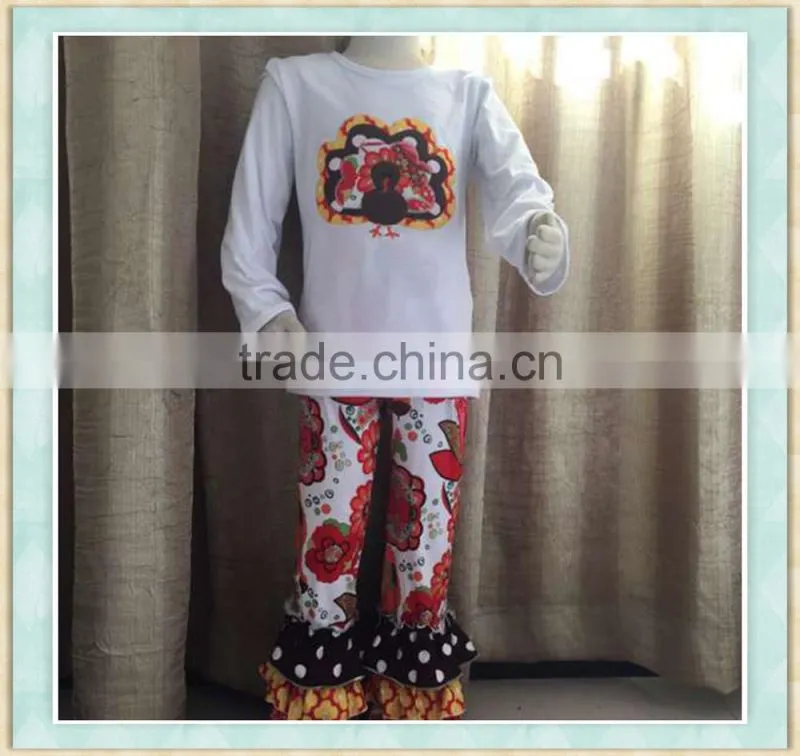 kids clothing manufacturers turkey embroidery long sleeve girls outfits wholesale Thanksgiving fall boutique clothing 2017