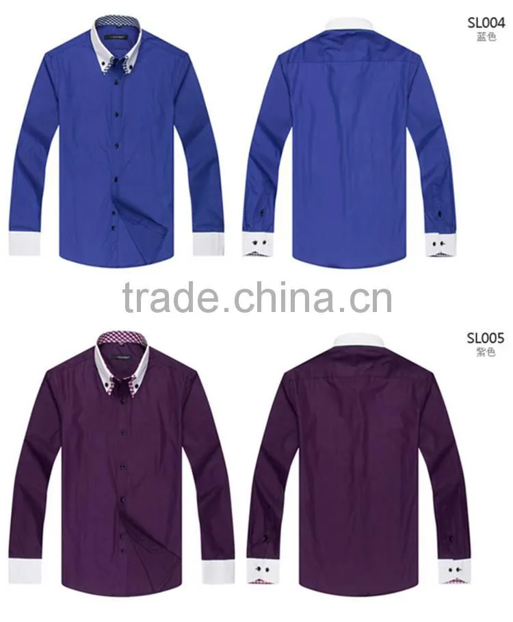 Latest shirt designs for men 2016 alibaba customise solid color men's dress Fashionable long sleeve uniform t shirt