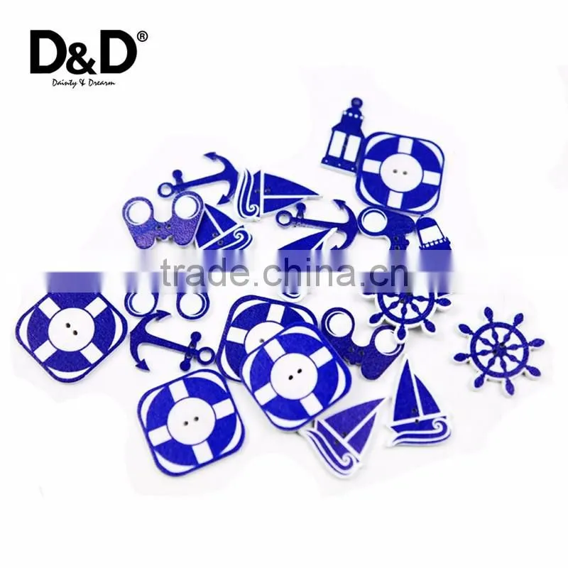 D&D 7pcs/lot 2-Holes Mixed Wooden Button Sailor series Craft Buttons Scrapbook Craft&Garment button Accessories