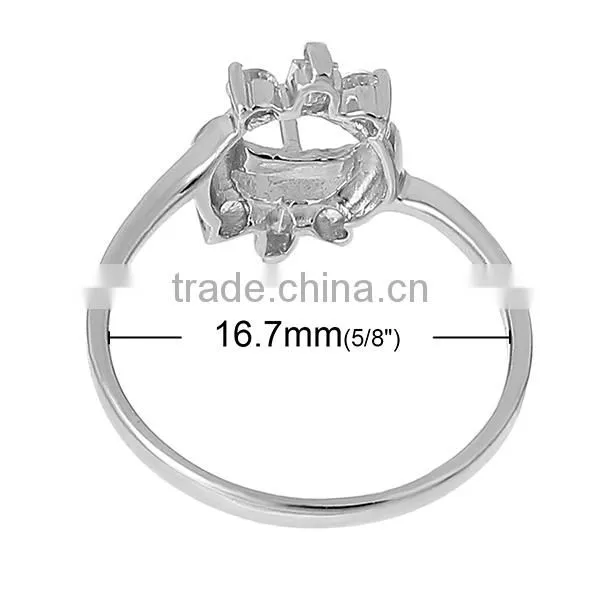 925 Sterling Silver + Clear Rhinestone Unadjustable Rings Finger Ring Findings Silver Cabochon Ring Setting