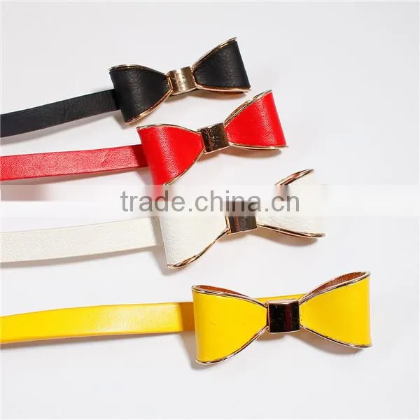 PU Leather Belt Waistband Bowknot Gold Plated Red Adjustable