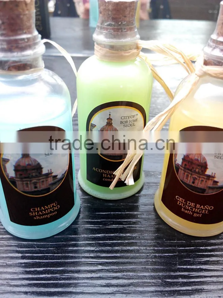 Luxury hotel amenity set disposable bottle with wodden cap