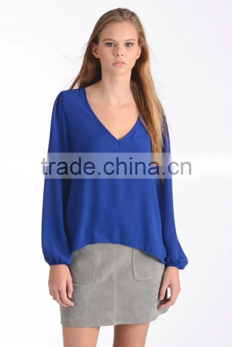 Fashion Sexy Indian Women Long Sleeve V Neck In Blouse Girls Solid Color Casual Chiffon Shirts