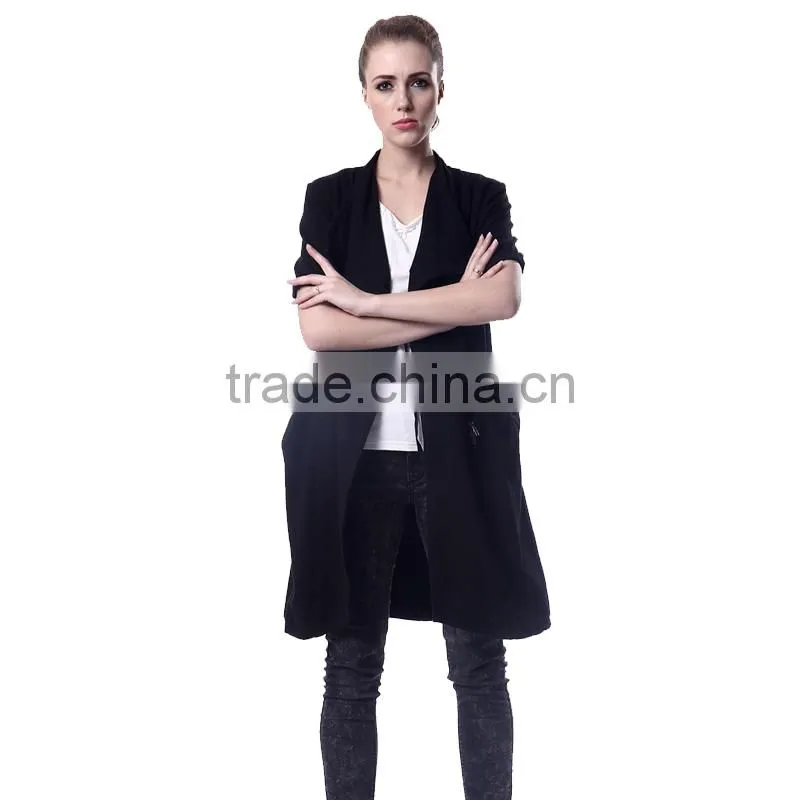 Spring Women's Casual Trench Coat Solid long sleeves Turn-down Collar Outerwear Open Stitch Thin Loose Coat