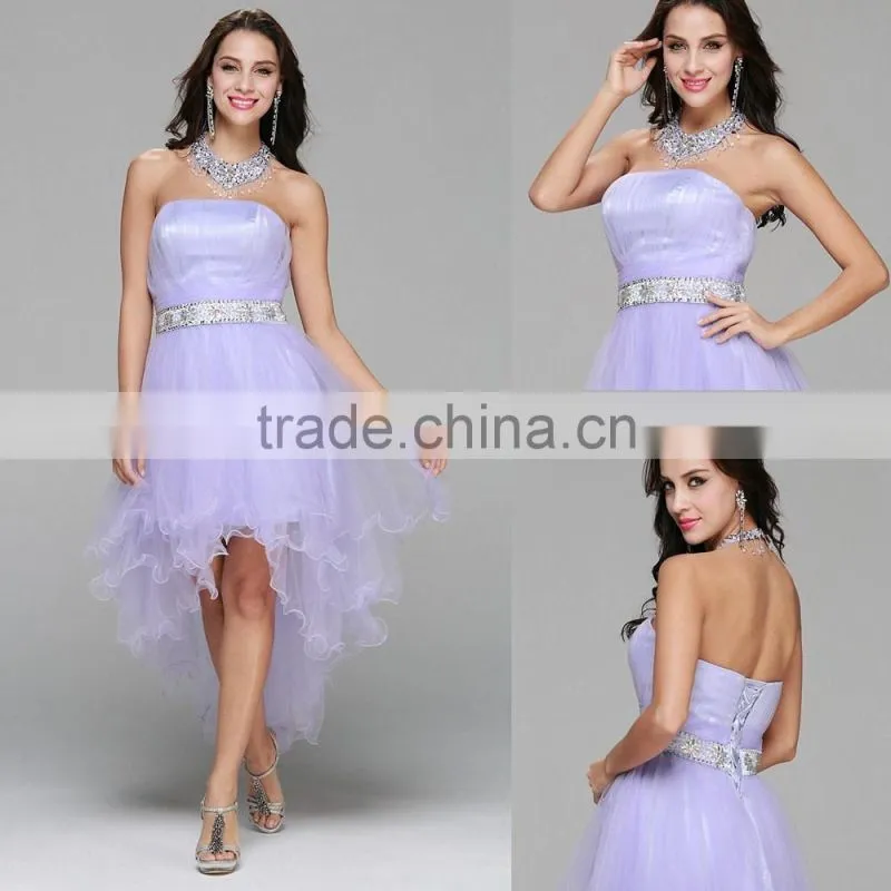 New design high quality crystal beaded tull Neck hanging Medium short Strapless sexy prom gown party dress