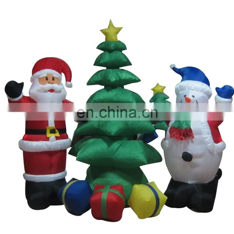 HI large inflatable outdoor christmas classical combination decorations Santa Claus with Snowman and Tree