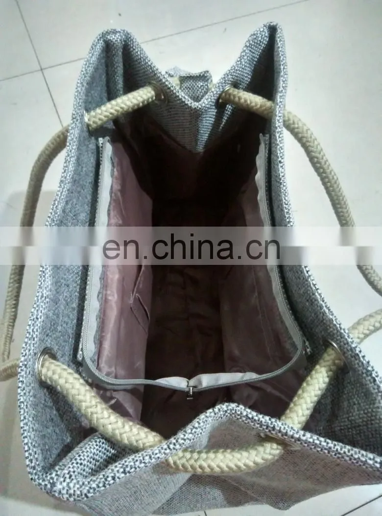 High Quality Grey Color Linen Personalized Office Ladies Bag Woman Shoulder Bag