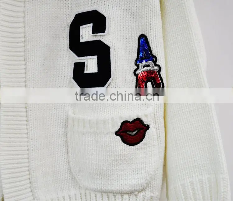 Designer wool spinning white cardigan sweaters for girls