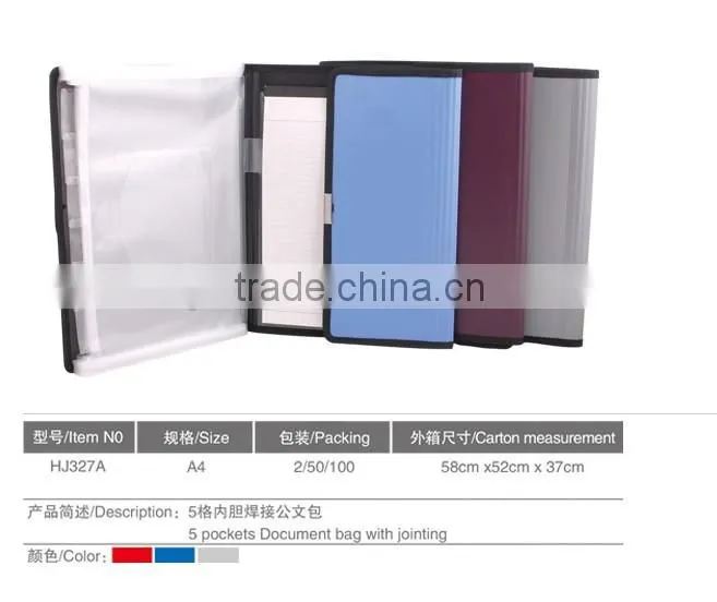 5 pockets plastic document bag/file bag with notebook