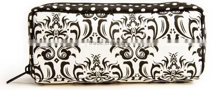 black flower printed canvas small essential oil carrying case holds 10bottles, flower/polka canvas essential oil carry bag /case