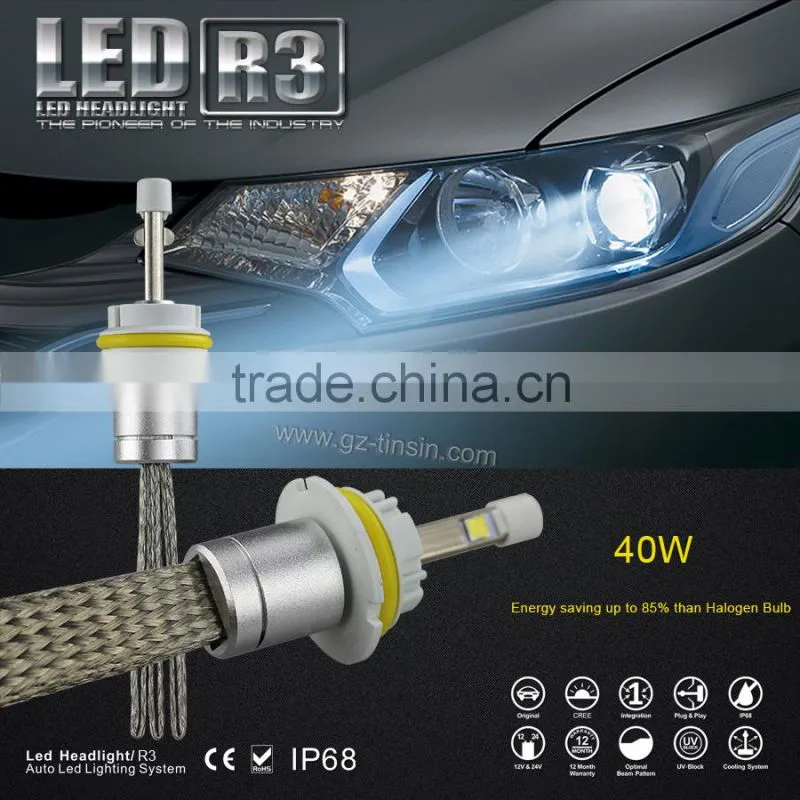 New Arrivals 40W 4800lm waterproof R3 Plug And Play Car LED HeadLight H4 H7 H11 9005 9006 H1 H3 H13 9004 9007 for toyota land