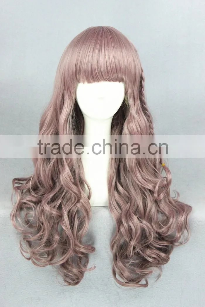 wholesale 65CM medium light brown curly wave Lolita women fashion synthetic hair wig