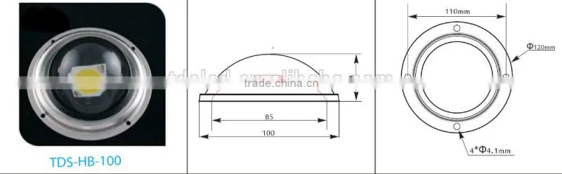 TDS-HB100 120 degree 100mm 120W led glass lens for bay light
