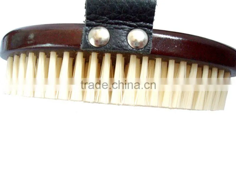 wooden beard brush with leather handle