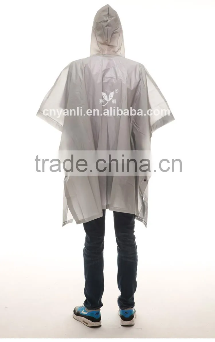YANLI high quality fashion plastic silver poncho raincoat for adult