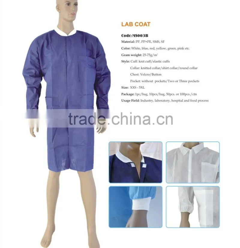 Disposable Lab coat knitted collar and cuff medical lab coat