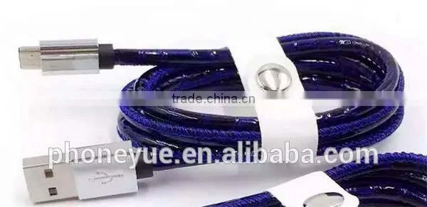 high quality colorful metal leather usb cable with retail package