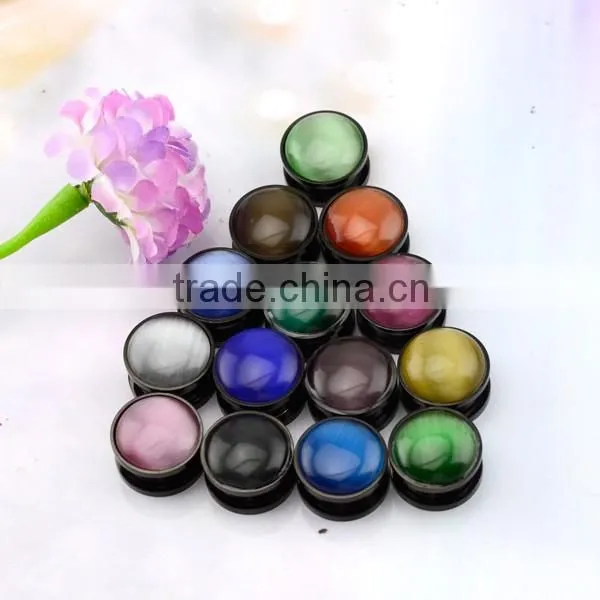 TP011448 new arrive stainless steel body piercing pink imitation cat's eye stone ear plug