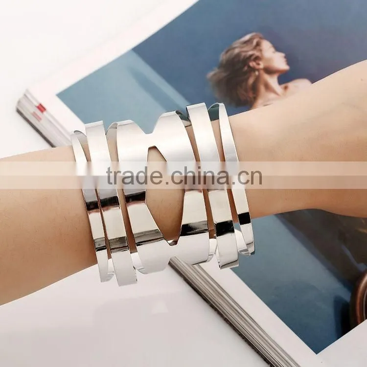 Simple Alloy Silver/Gold Plated Geometric Female Personality Metal Bangles