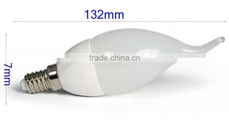 High quality milky cover smd3528 e14 led candle lamp 1.5w with tail 110v 220v