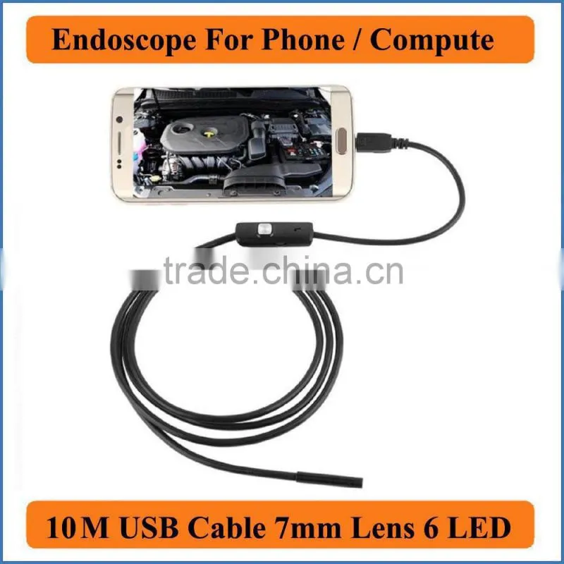 Waterproof USB Endoscope for mobile phone and compute PC laptop 10M Cable 7mm Focus Camera Lens 6 LEDs Nght Vision 1/6 CMOS