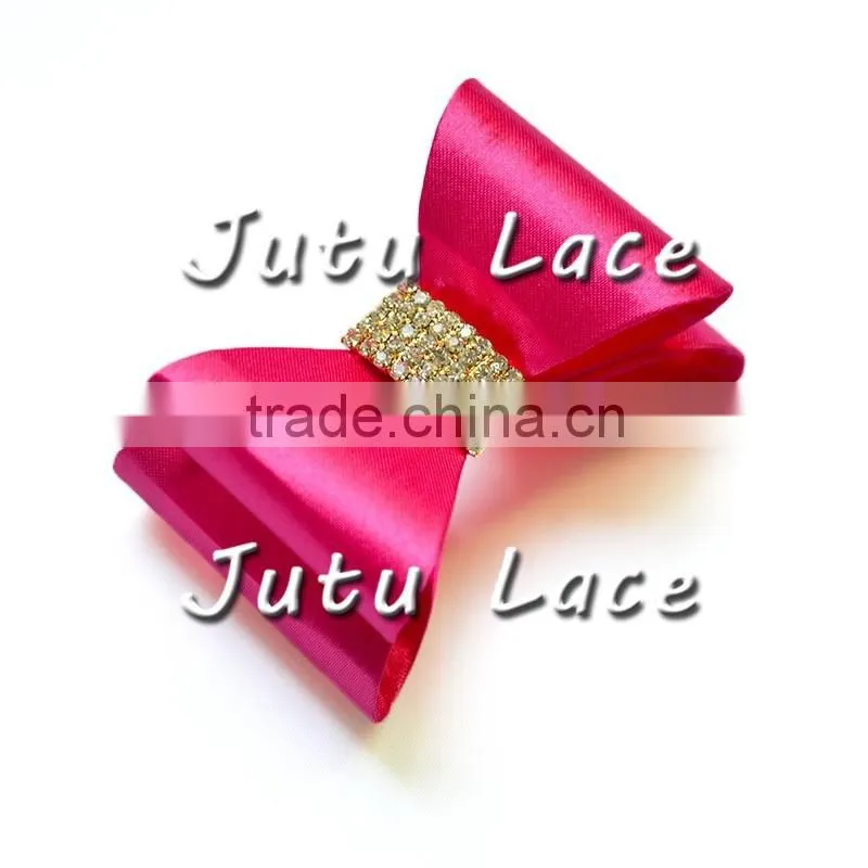 7cm Satin Rhinestone Hair Bow/ baby headband accessories/ glitter bowknot with diamond ribbon