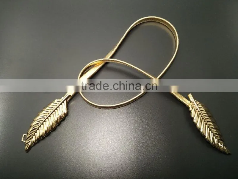 European metal leaf dress belt female thin elastic stretch belt
