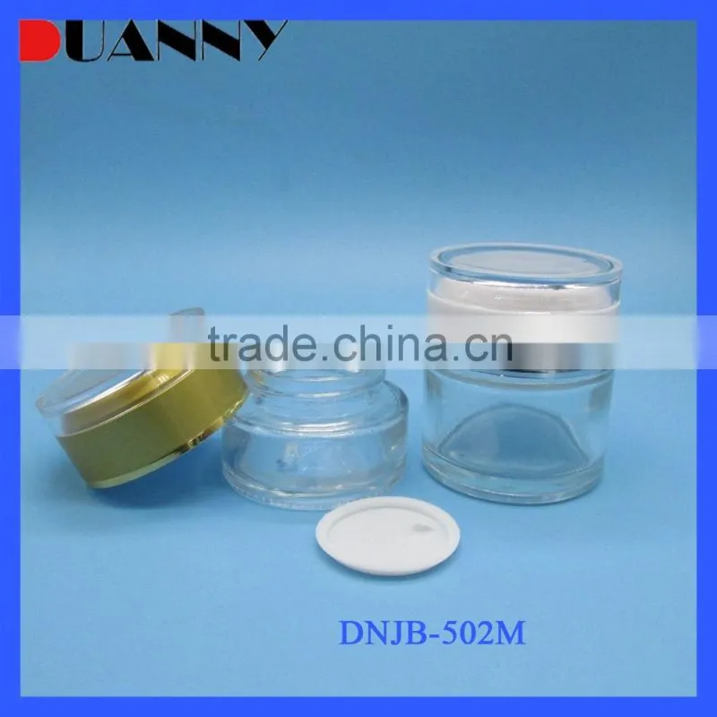 Wholesale Glass Jars Lids ,Wholesale Cosmetic Glass Jar Clear 50G With Plated-Colored Cap