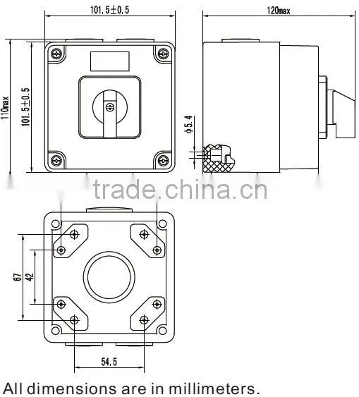 Three Phase Square Changeover Switch 20A (Resistive Orange)