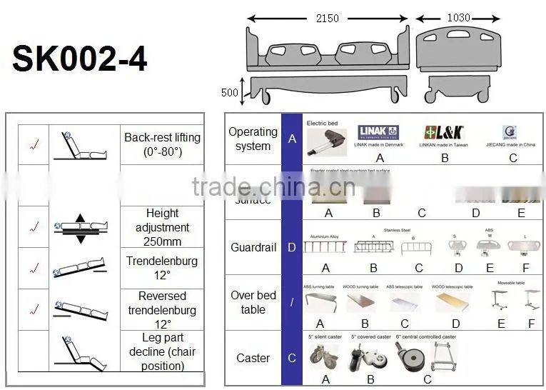 SK002-4 Hospital Bed With X-Ray Translucent Platform