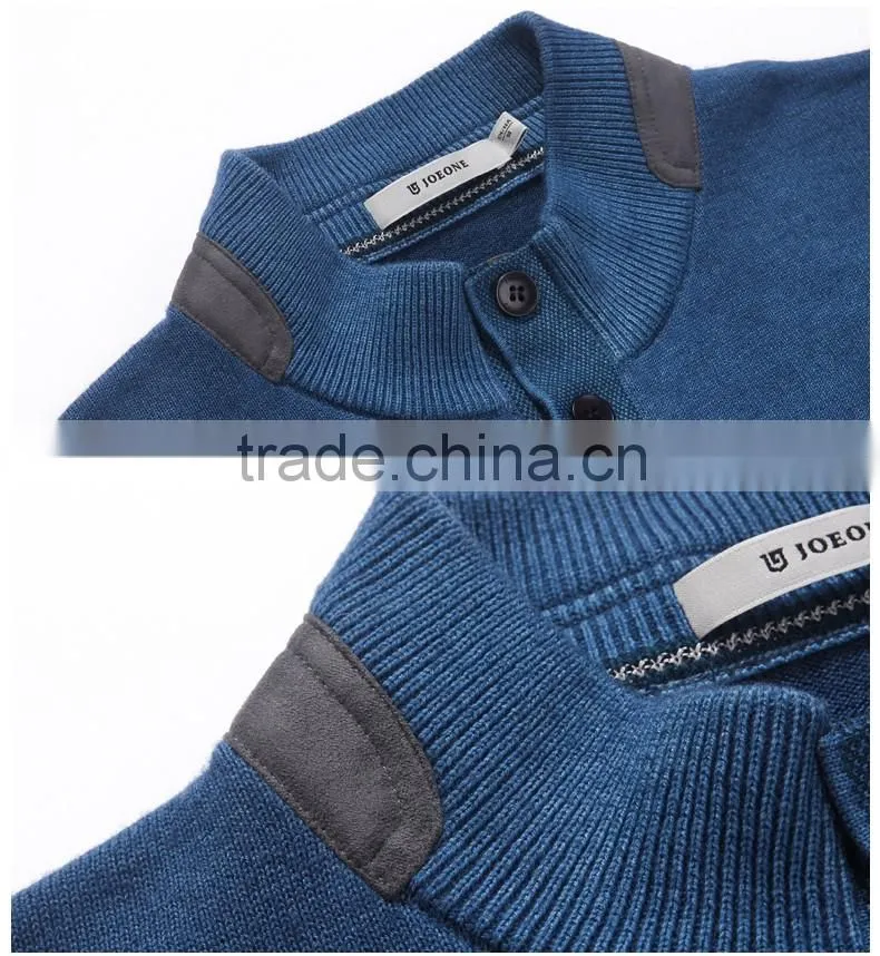 A quarter of the button design leisure men sweater blue collar and easy clothing