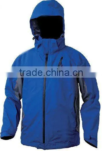 Good quality dark blue outdoor hoody rain coat