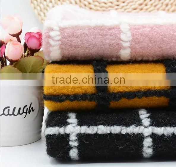Bright yellow checks jacquard wool acrylic blend fabric for coat
