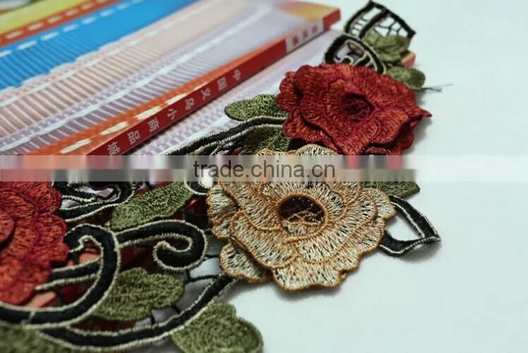 Multi-color Rose Flower Embroidery Lace Guipure Lace Collar for Tang Suit