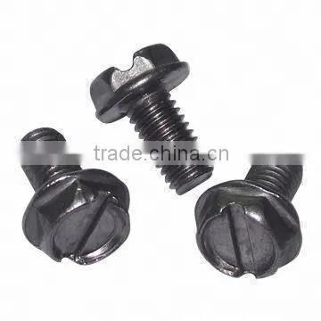 Full Threaded Black Zinc Plated Slotted Hex Washer Head Machine Screw With Different Size Are Avaliable
