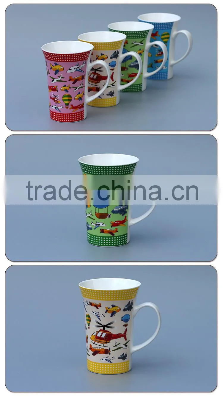 New item 12oz Ceramic horn mug with plane decal